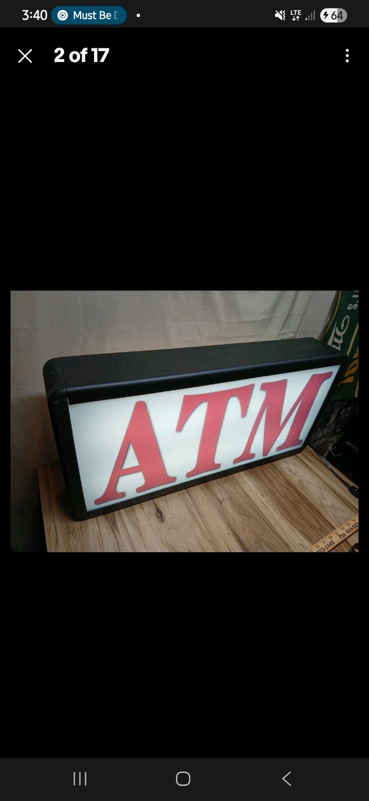 Vintage Light up atm sign double sided 30x16x6 WORKS White And Red Bright