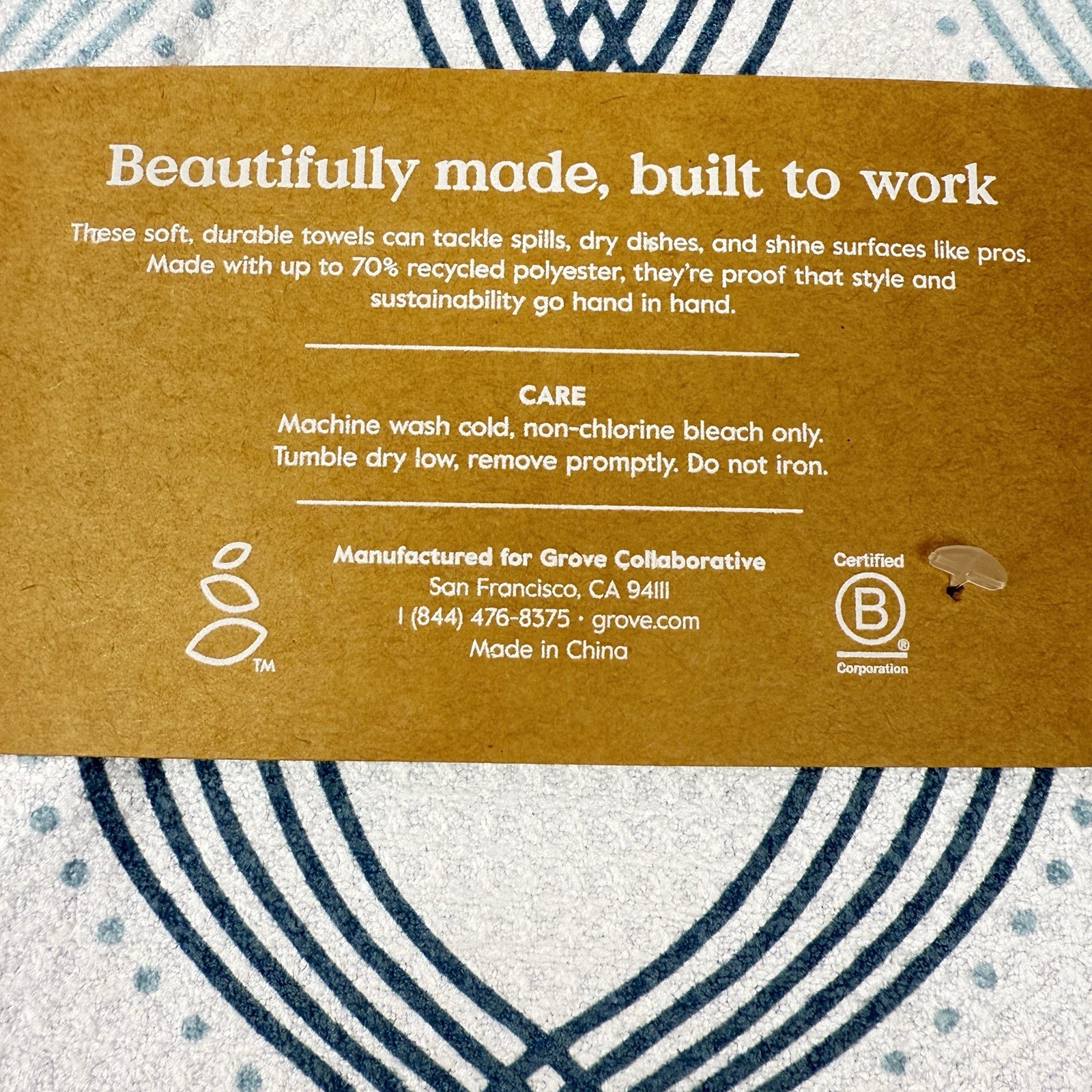 Grove Co. Waffle Weave Kitchen Towels Set of 2 Teal Blue Wavy Lines NEW