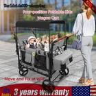 Folding Baby Stroller Wagon Cart For 4 Kids, Face To Face High Seat With Canopy