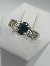 Vintage Sterling And Dark Blue Sapphire Ladies Ring Sz 6.75