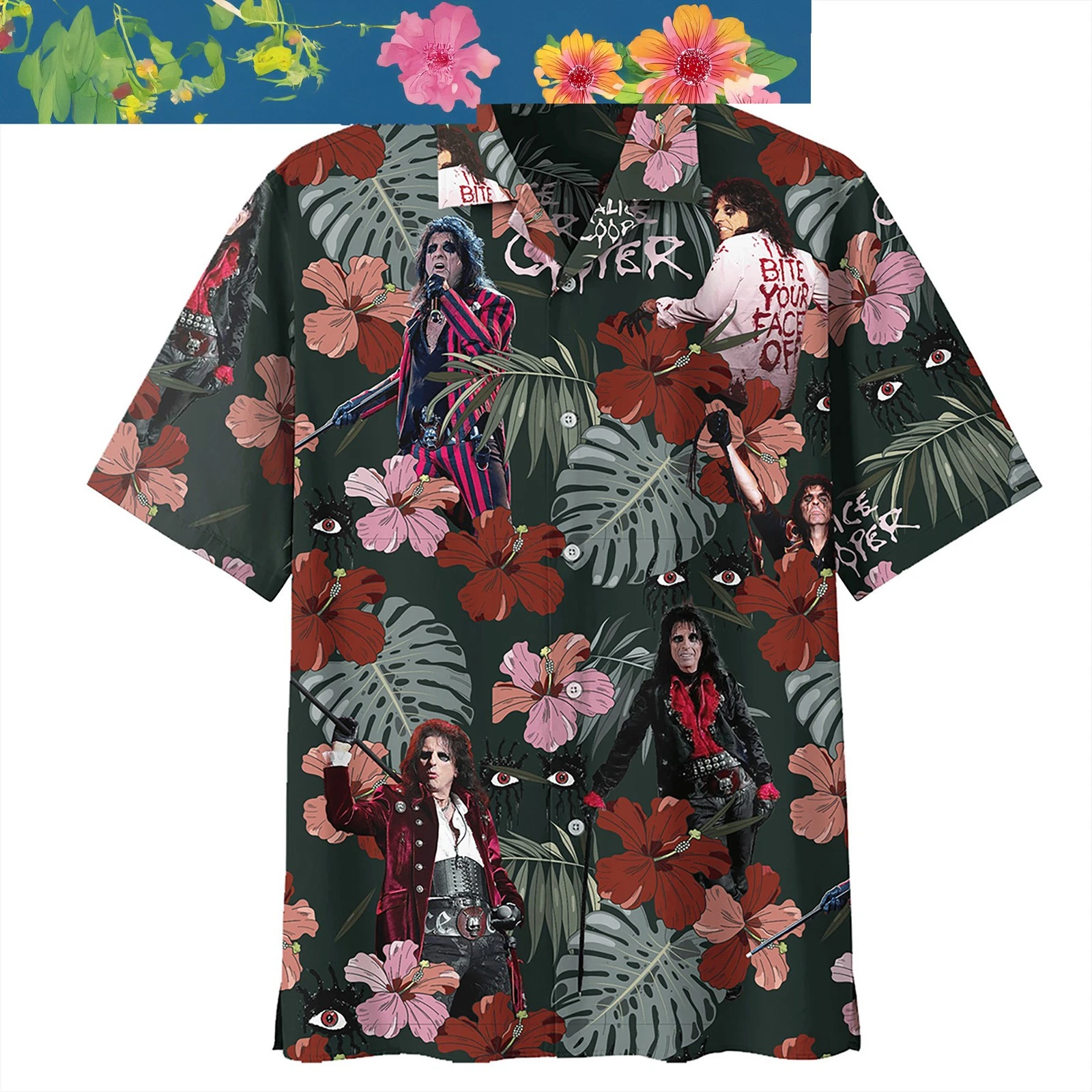 Palm Tree Coconut Monstera Hibiscus Alice Cooper Hawaiian Shirts