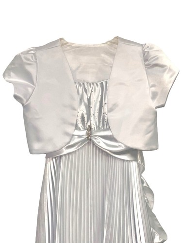 White Satin Mesh Overlay Flower Girl Dress Wedding Holy Communion Size 14