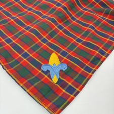 Square Scarf Boys One Size Multicolor Plaid Fleur De Lis Embroidered Accessory