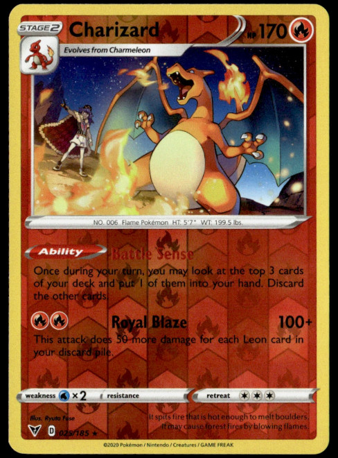Charizard Rare Reverse Holo SWSH04: Vivid Voltage 025/185 NM Pokémon TCG