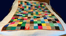 VINTAGE QUILT BLANKET 56X78 PATCHWORK KNOTTED HOMEMADE BEAUTIFUL HOME MADE