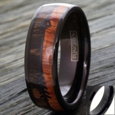 6/8mm Black Tungsten Wood  Arrow Wedding Band Ring-Engraving Avail.