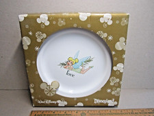 DISNEY 4 Dessert Plates 8" Tinkerbell Jiminy Mickey Dopey Joy Peace Love Noel