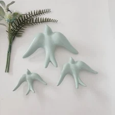 Glazed Sage Green Swallows Wall Hanging Decor