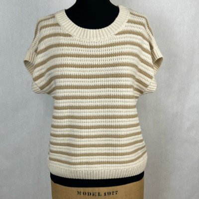 NEW blu pepper Sleeveless Sweater Beige Tan Stripe Sz Medium Loose Knit