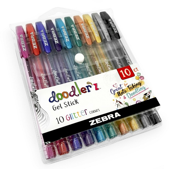 10 X Zebra Doodler'z Glitter GEL Pens Assorted Colours for sale online