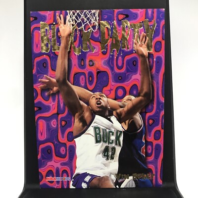 1995-96 Hoops Block Party Milwaukee Bucks Basketball Card #11 Vin Baker