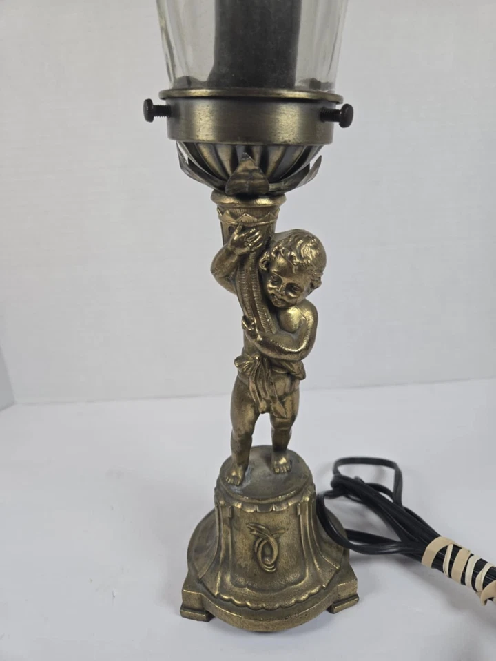 Antique German Brass Cherub Table Lamp – 12" Tall – Rococo Style – Rare - Image 2 of 4