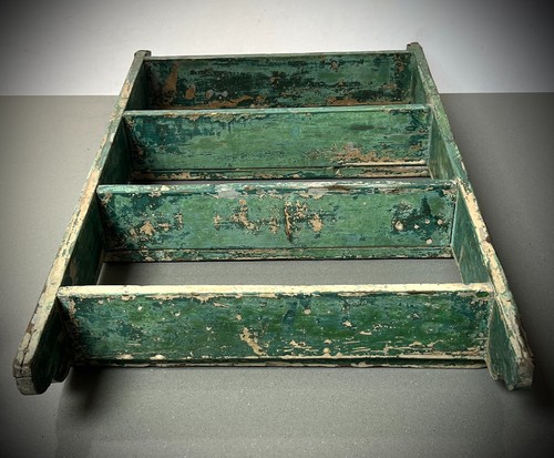 VINTAGE INDIAN SHELVING UNIT ART DECO DISTRESSED CAPPUCCINO GREEN & GREY TEAK - Picture 14 of 18
