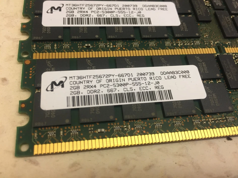 Micron 4x 2gb (8gb) 2Rx4 PC2-5300p-555-12-J0 DDR2 Server RAM MT36HTF2572PY-667D1 - Immagine 3 di 4