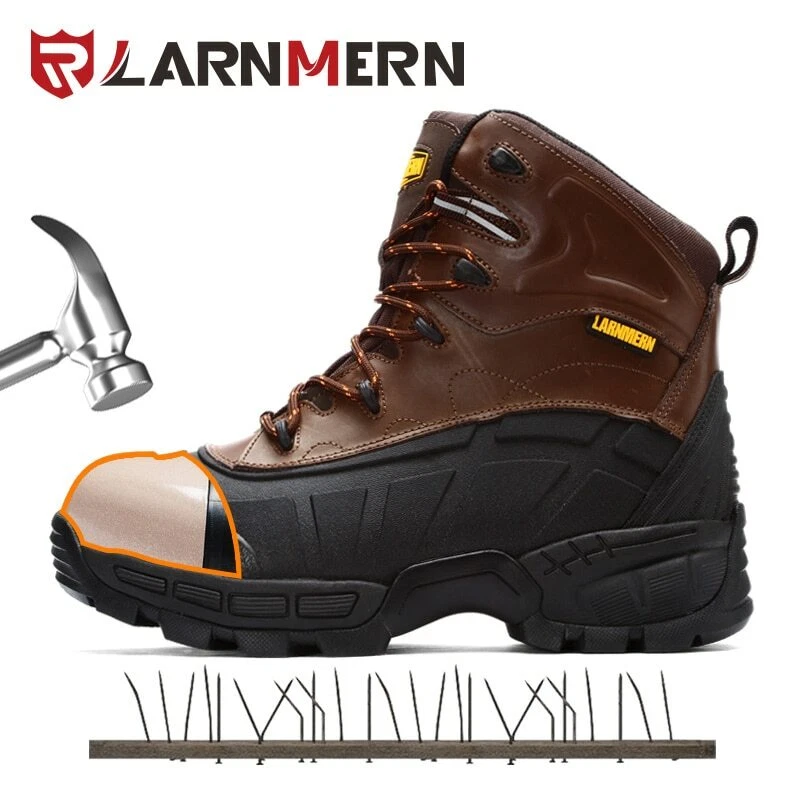  Botas de trabajo para hombre, punta de acero, botas de cuero de  6 pulgadas para trabajo, construcción, zapatos de trabajo de seguridad