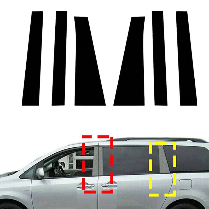 6PCS Gloss Black Pillar Post Door Window Cover Trim For Toyota Sienna 2011-2020 Foto 2 de 4