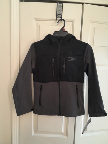 Reebok Boys Charcoal Gray Hooded zip up Jacket Size 8 Wind Breaker New - Picture 2 of 7