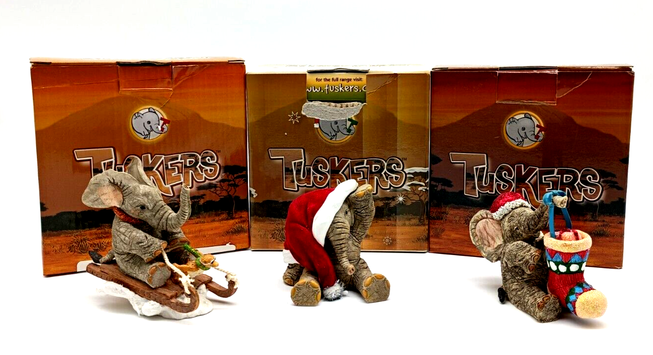 Tuskers Elephant Figurines Christmas Theme Collection  Lot of 3 Different Styles
