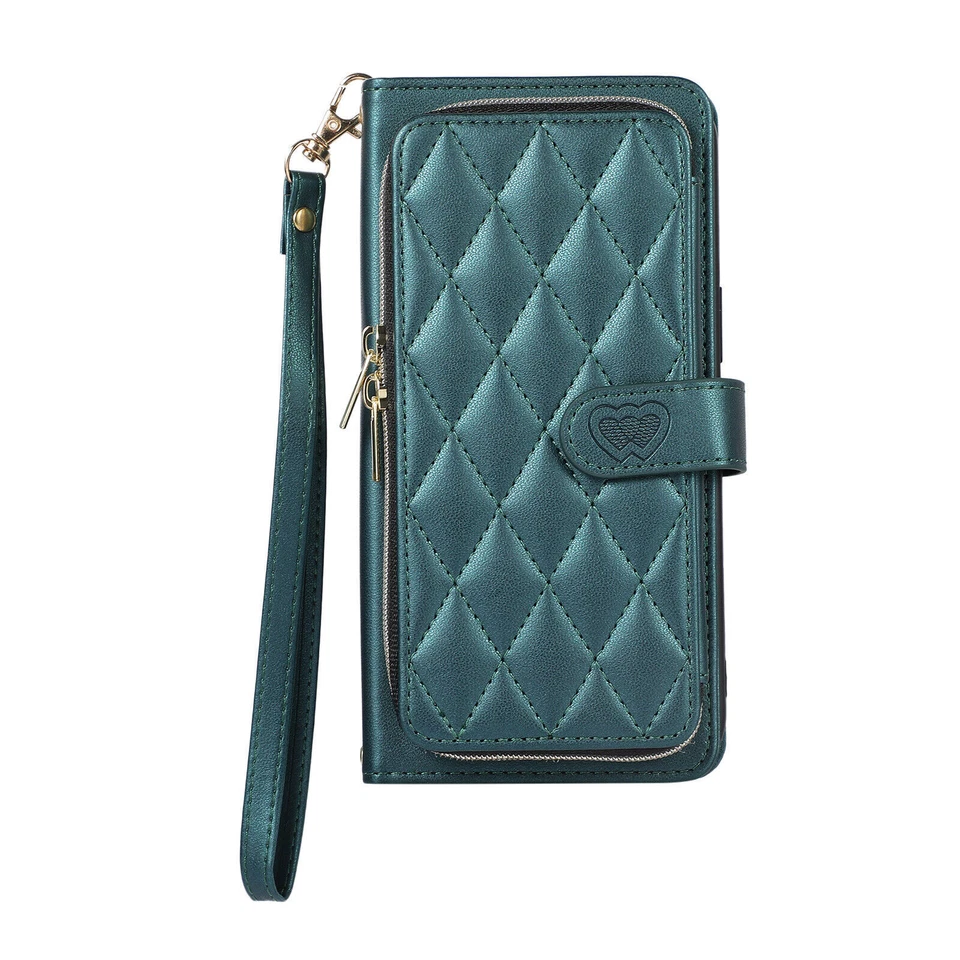 Grid Leather Wallet Zipper Phone Case For iPhone 11 12 13 14 15 Pro Max XR 7 8 - Image 2 of 4