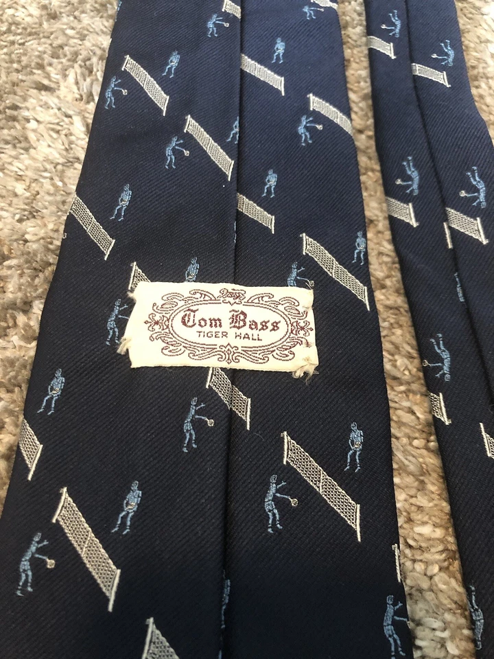 Винтажный мужской синий теннисный галстук Tom Bass Tiger Hall сделано в США - Изображение 2 из 4