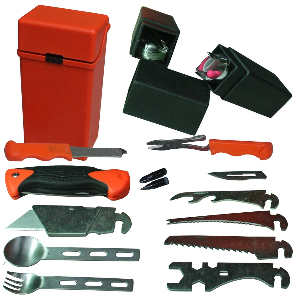 MFH Überlebensset Special Survivalset Notfallset Outdoor 27 tlg. in oranger Box