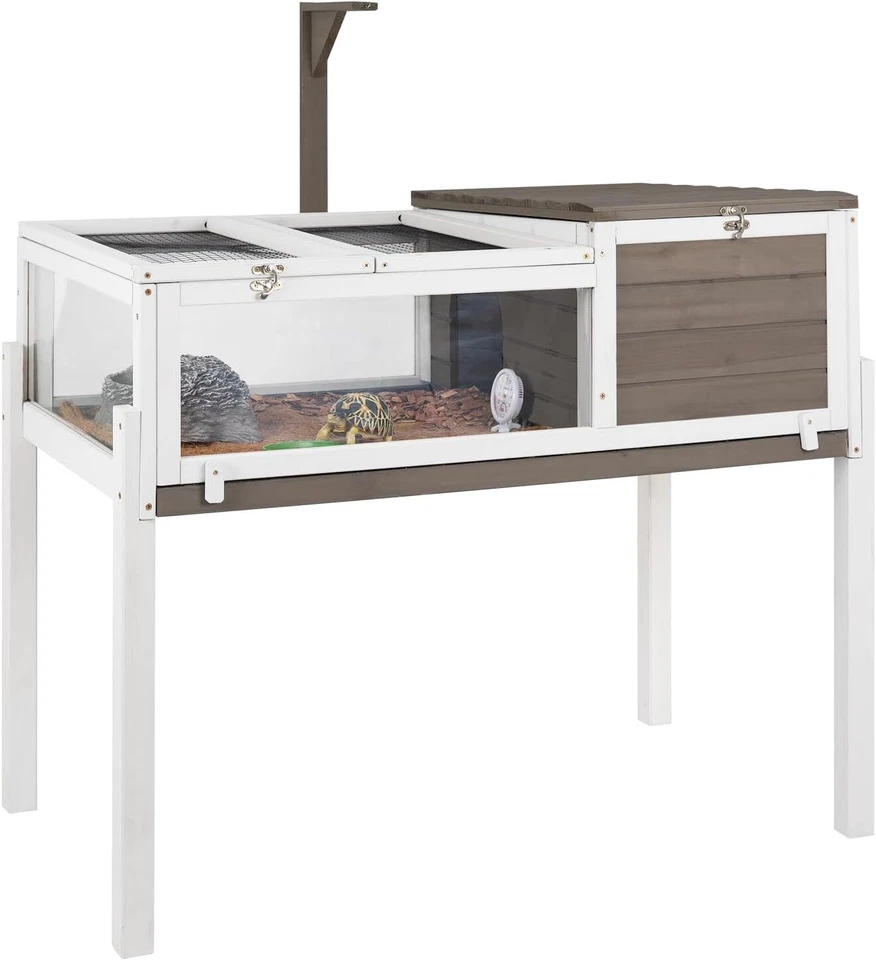 Petscosset Tortoise Habitat Turtle Enclosure House with Detachable Legs, Gray