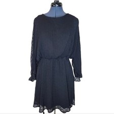 Urban Outfitters Lumiére black sheer overlay long sleeve Swiss dot dress Large