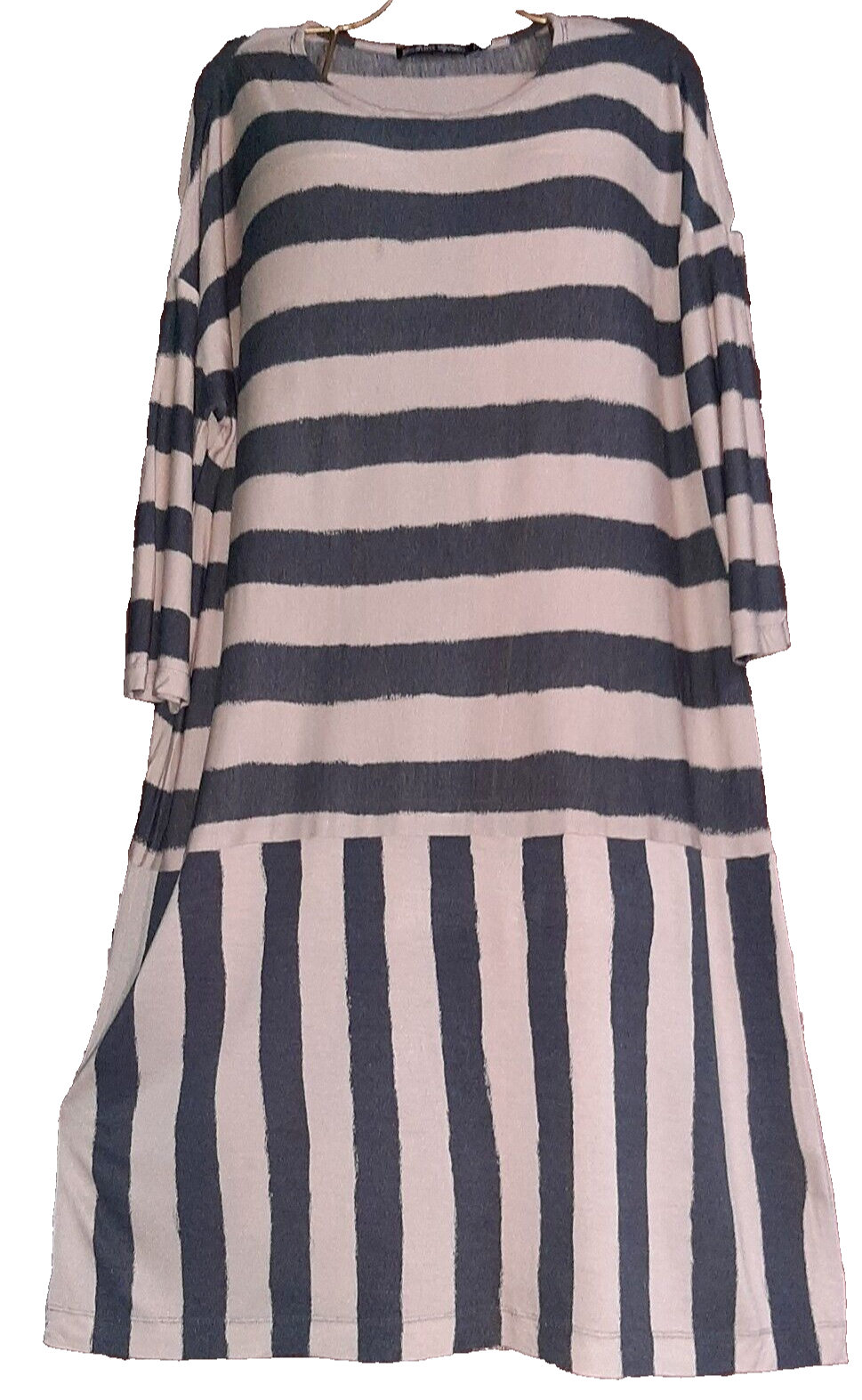 * GUDRUN SJODEN * LAGENLOOK STYLE STRIPED 3 / 4 SLEEVES DRESS SIZE L