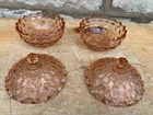 4 Piece Fostoria American OR Pink Depression Hammered Glass Candy Dish With Lid
