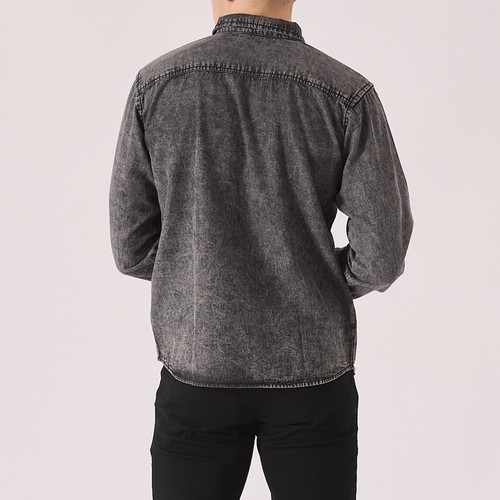 JMOJO Mens Denim Shirt Long Sleeve Cotton Slim Fit Western Button Down Shirts - Picture 7 of 8