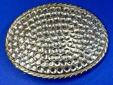 Sparkling Completely Covered Clear Rhinestones Silver Tone Oval Belt Buckle