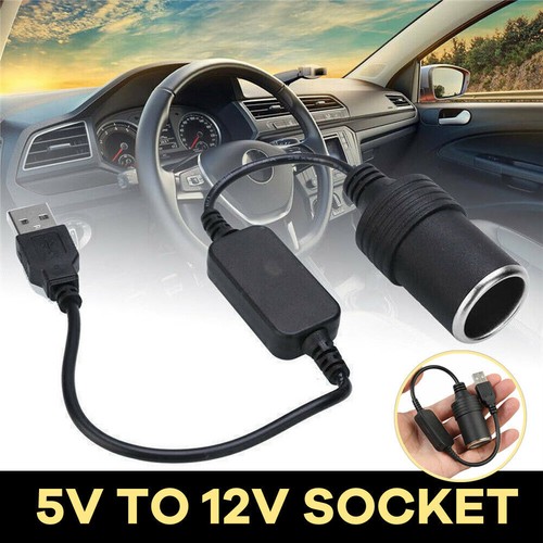 5V USB Male To Female 12V Socket Car Cigarette Lighter Converter Adapter Black - Picture 3 of 10