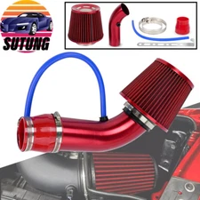 3" 76mm Red Car Cold Air Intake Filter Induction Kit Pipe Power Flow Hose System