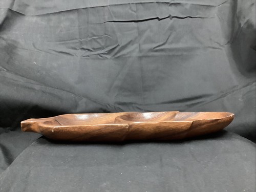 Vtg Monkey Pod nuts/candy dish, Acacia Woods, leaf design - Picture 4 of 7