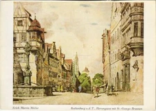 Old postcard Rothenburg Herrengasse with St Georgsbrunnen GERMANY (1077259)