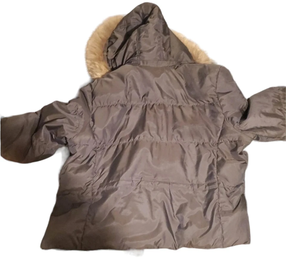 AK ANNE KLEIN Full Zip Faux Fur Hood Lining Jacket Puffer Long Sleeve size xl Foto 4 de 4