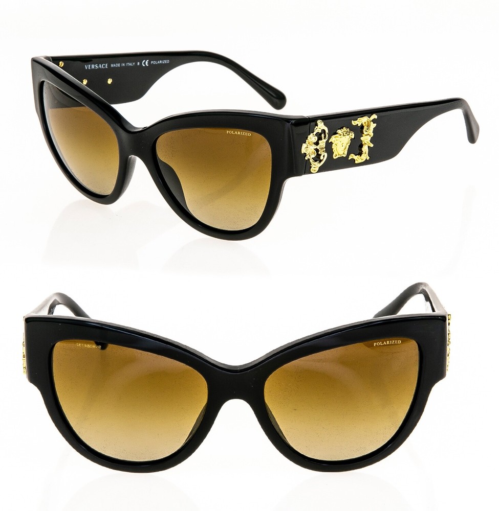 VERSACE Baroque Icon Medusa 4322 Black Brown Polarized VE4322 Cat Eye Sunglasses