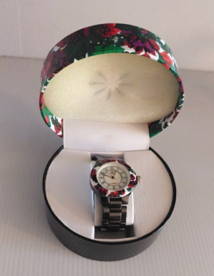 Isaac Mizrahi Floral Ceramic Band/ Bezel Women's Watch in Box needs battery