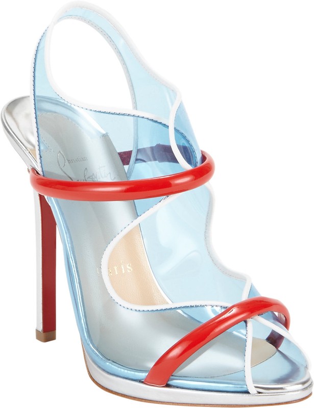 100% AUTH NEW WOMEN LOUBOUTIN AQUA RONDA 120 PVC PLEXI HEEL SANDALS US 6.5