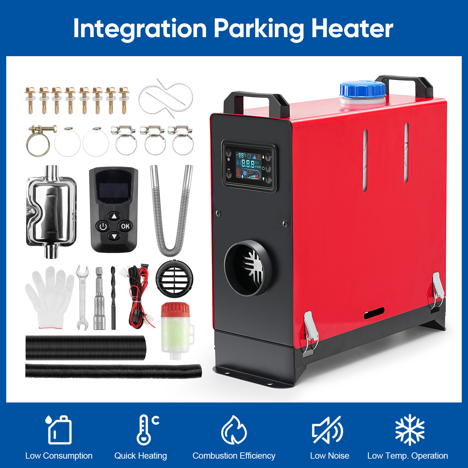 VEVOR Diesel Air Heater, 12V 5KW All-on-one Diesel Heater With Remote  Control And LCD Display