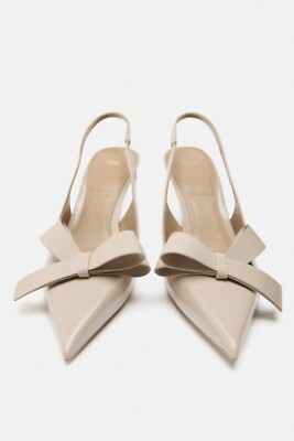 ZARA WOMEN HIGH-HEEL SLINGBACK SHOES WITH BOW BEIGE SZ 8