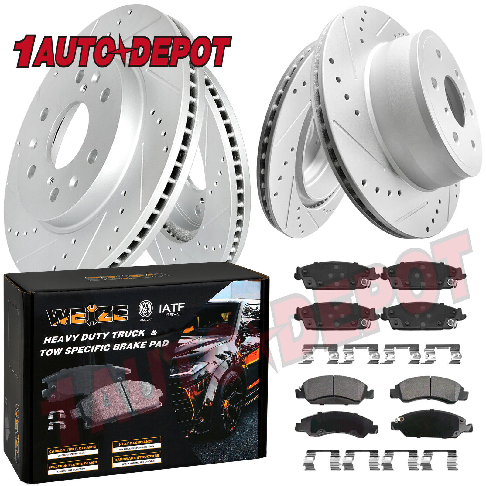 Front & Rear Drilled Rotors Brake Pads for Chevy Silverado 1500 GMC Sierra Yukon