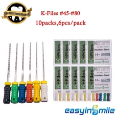 EASYINSMILE 60PCS Dental K-Files 25mm Endo Stainless Steel Hand Use Files #45-80
