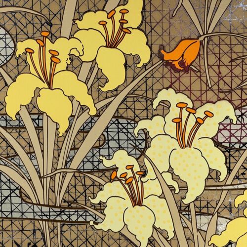 1 Roll Groovy 70s Vintage Metallic Foil Vinyl Wallpaper Lily Floral 28"x118"