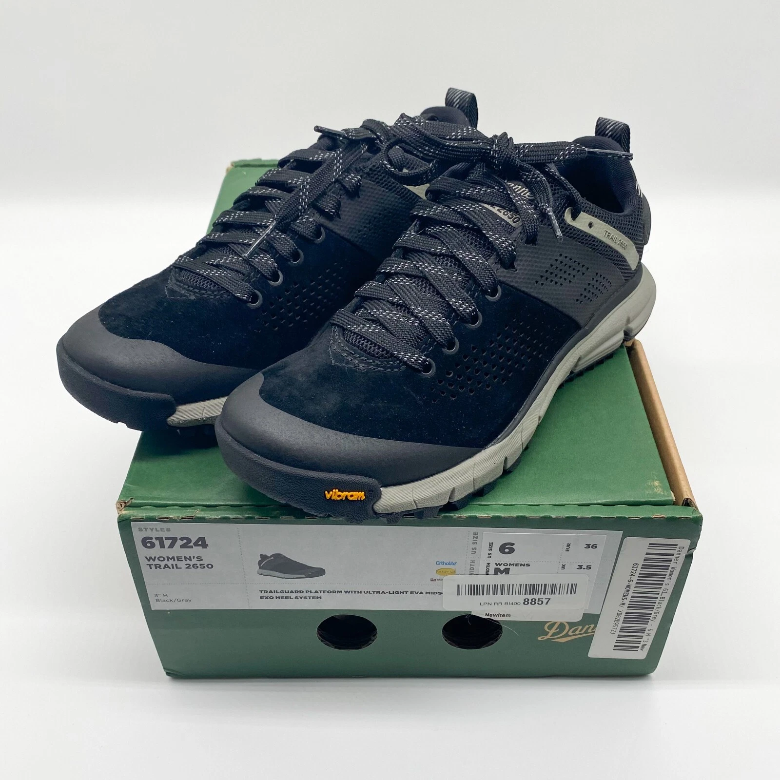 Danner Womens Black Gray Trail 2650 Hiking Shoes Size 6
