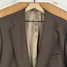 Stafford Blazer Mens 44S Brown 2 Button Gold Accents Wool Blend Canvased Jacket