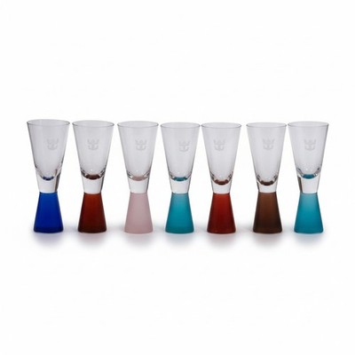Set 8 Royal Caribbean Crown Anchor Cordial Glasses Frosted Multi Color