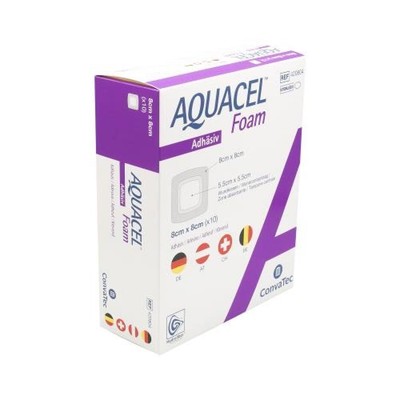 AQUACEL Foam adhäsiv 8x8 cm Verband 10 ST