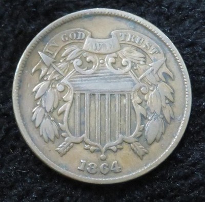 1864 Two Cent Coin * Full Motto * Large Motto * Nice Eye Appeal * 6341