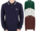 Sergio Tacchini Men's Long Sleeve Retro Polo Shirt Cotton Collared Top  XS-4XL